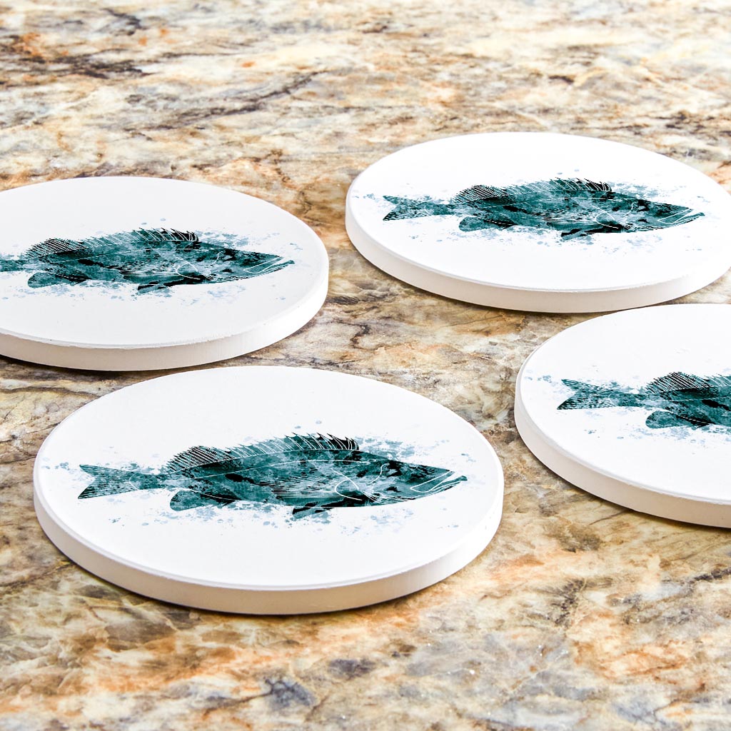 Blue White Water Color Red Fish | Absorbent Coasters | Set of 4 | Min 2