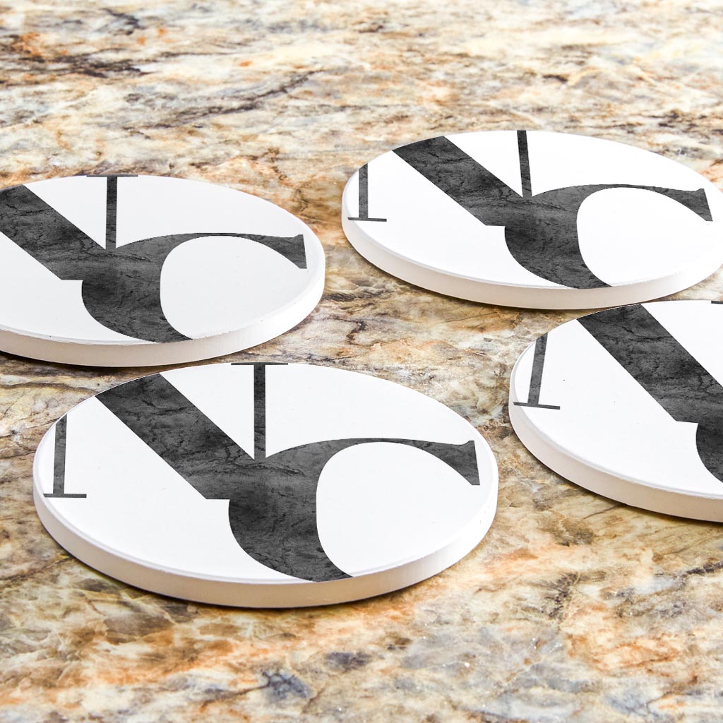 Minimalistic B&W North Carolina White Initials | Absorbent Coasters | Set of 4 | Min 2