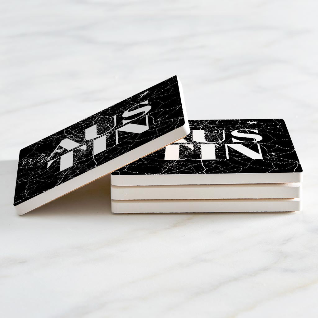 Modern Black Austin Map | Absorbent Coasters | Set of 4 | Min 2