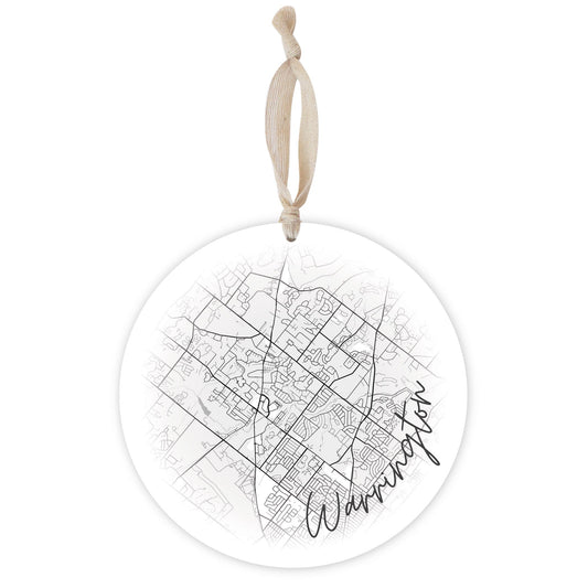 Minimalistic B&W Pennsylvania Warrington Circle Map | Wood Ornament | Eaches | Min 1