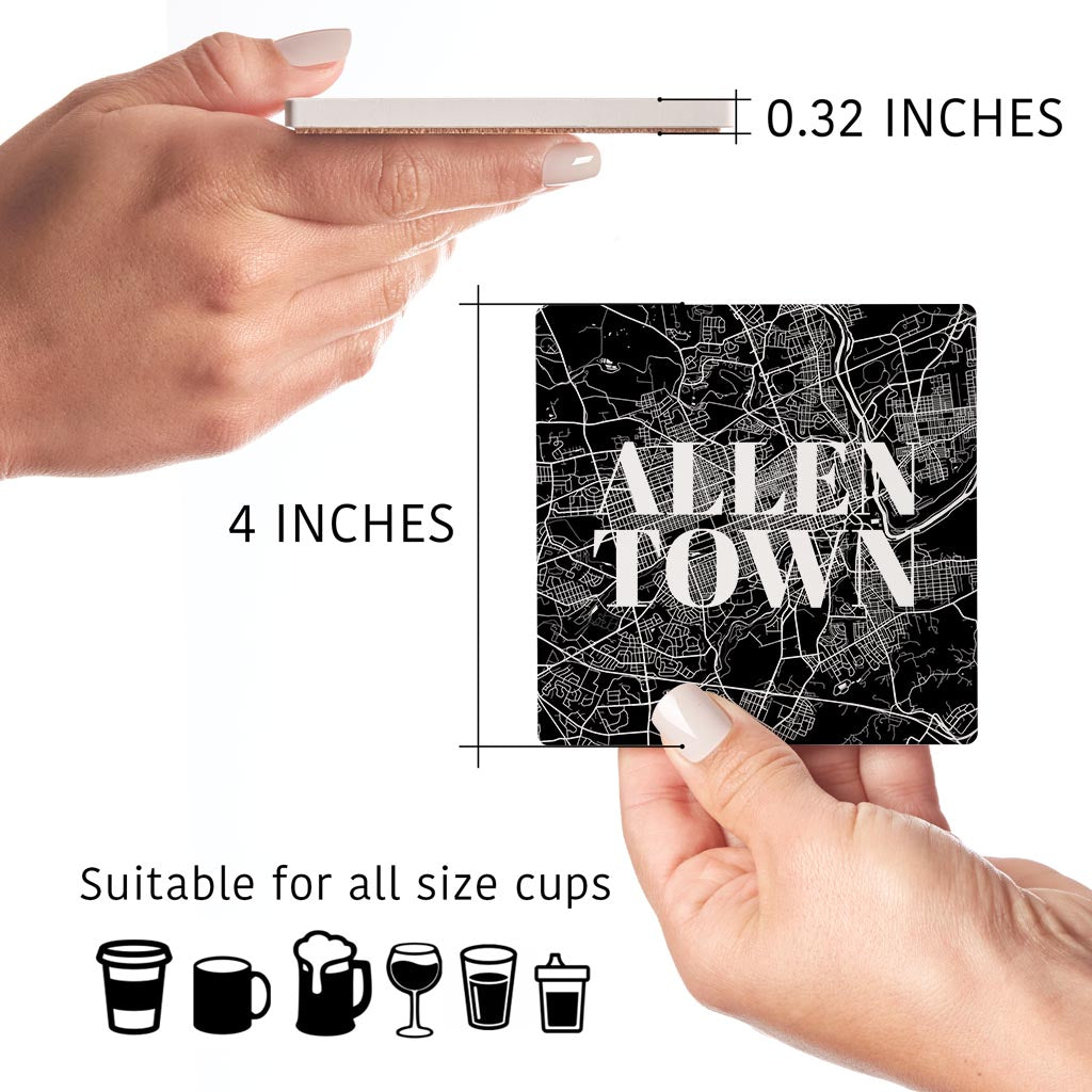 Minimalistic B&W Pennsylvania Allentown Map | Absorbent Coasters | Set of 4 | Min 2