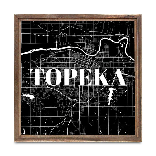 Minimalist B&W Kansas Topeka Map | Wood Sign | Eaches | Min 1