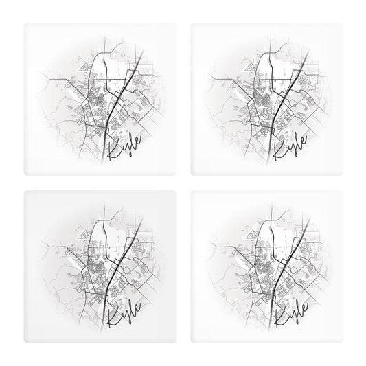 Minimalistic B&W Texas Kyle Circle Map | Absorbent Coasters | Set of 4 | Min 2