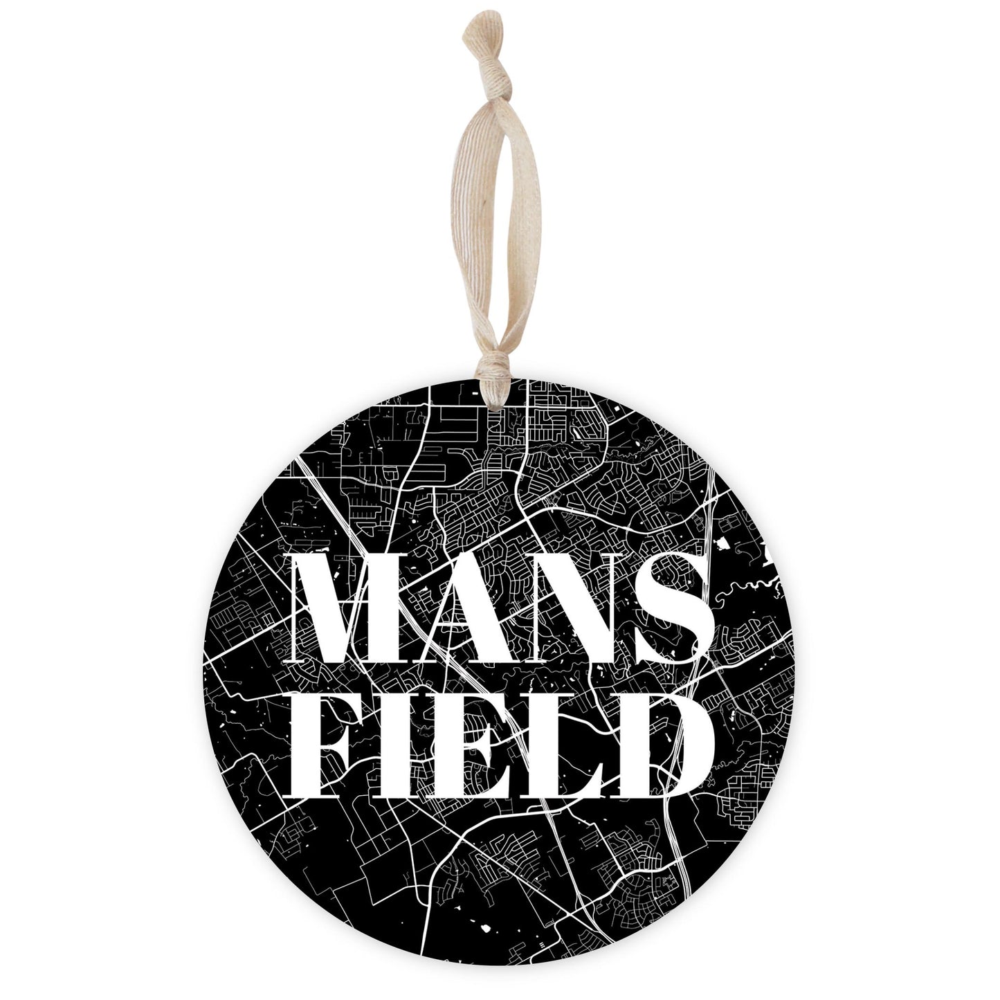 Minimalistic B&W Texas Mansfield Map | Wood Ornament | Eaches | Min 1