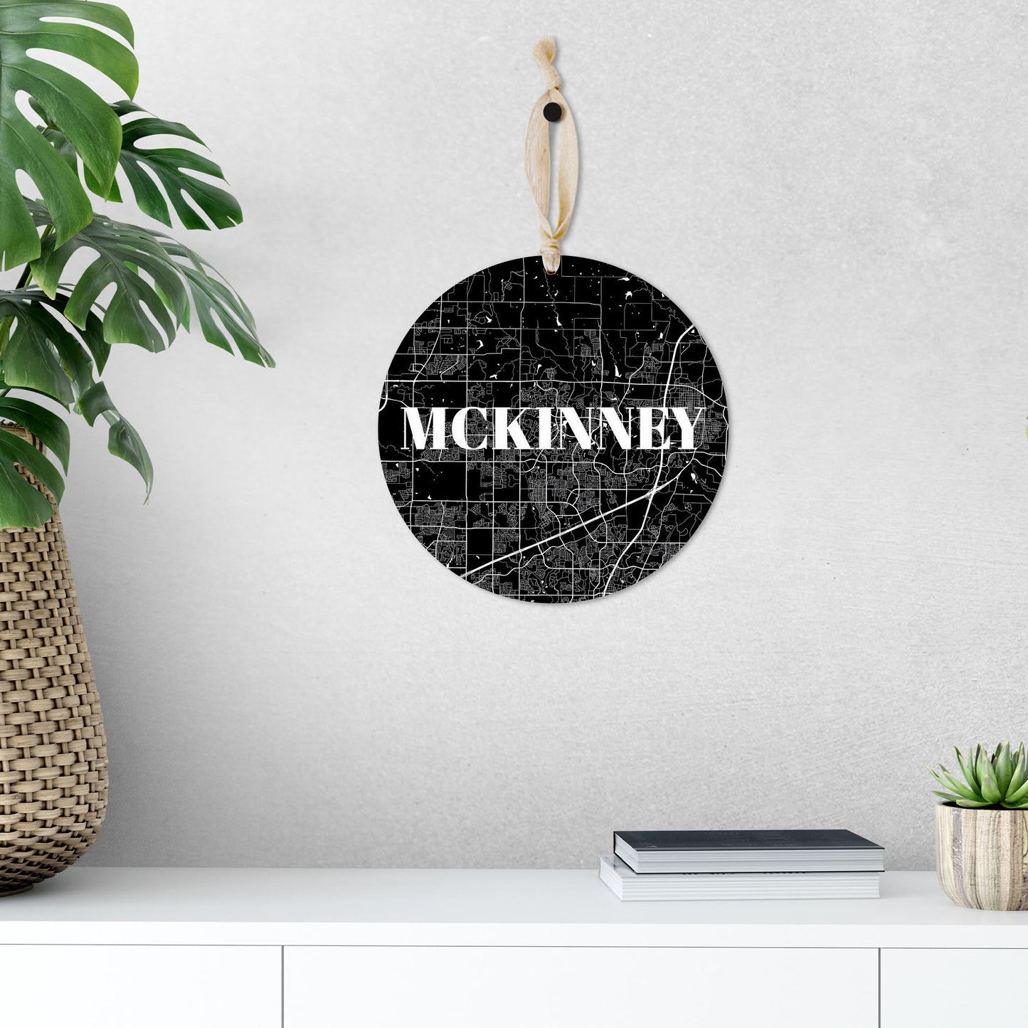 Minimalistic B&W Texas Mckinney Map | Wood Ornament | Eaches | Min 1