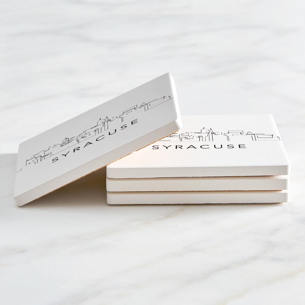 Minimalistic B&W New York Syracuse Skyline | Absorbent Coasters | Set of 4 | Min 2