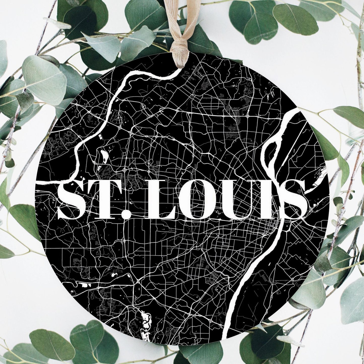 Minimalist B&W Missouri St Louis Map | Wood Ornament | Eaches | Min 1