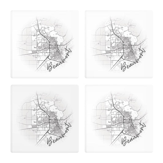 Minimalistic B&W Texas Beaumont Circle Map | Absorbent Coasters | Set of 4 | Min 2