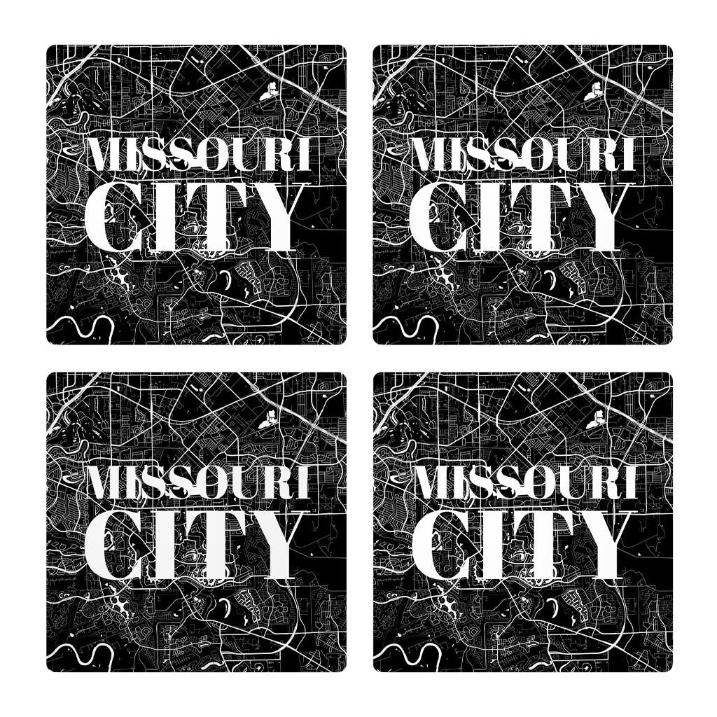 Minimalistic B&W Texas Missouri City Map | Absorbent Coasters | Set of 4 | Min 2