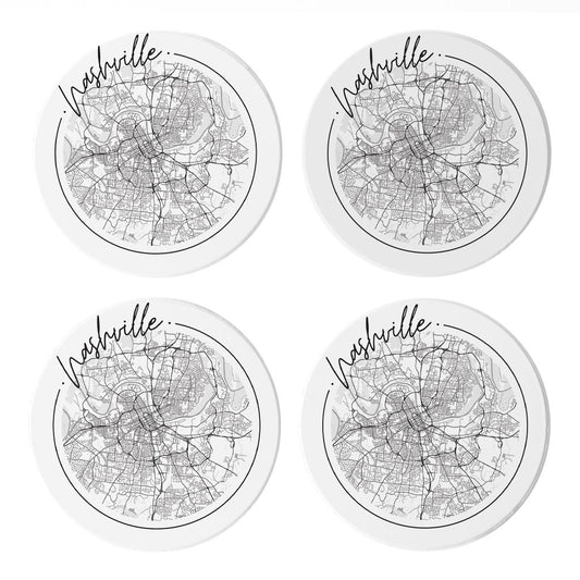 Minimalist B&W Tennessee Nashville Circle Map | Absorbent Coasters | Set of 4 | Min 2