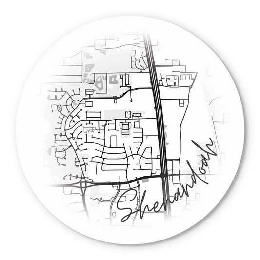 Minimalistic B&W Texas Shenandoah Circle Map | Wood Sign | Eaches | Min 1