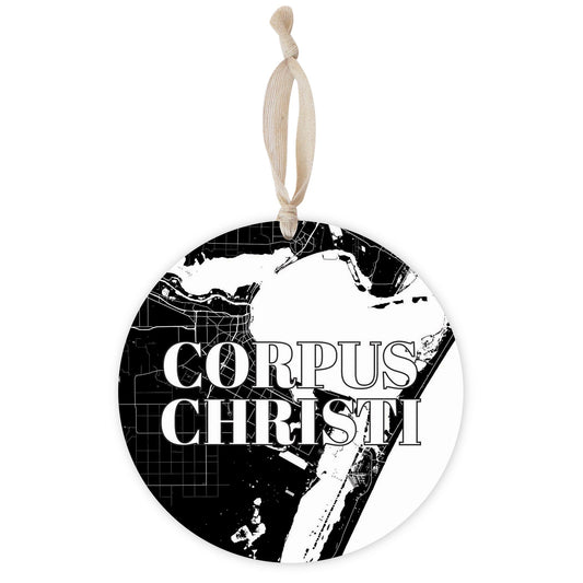 Minimalistic B&W Texas Corpus Christi Map | Wood Ornament | Eaches | Min 1