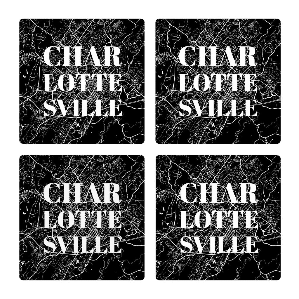 Minimalistic B&W Virginia Charlottesville Map | Absorbent Coasters | Set of 4 | Min 2