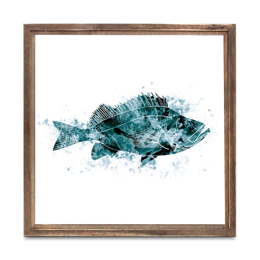 Blue White Water Color Red Fish | Wood Sign | Eaches | Min 1