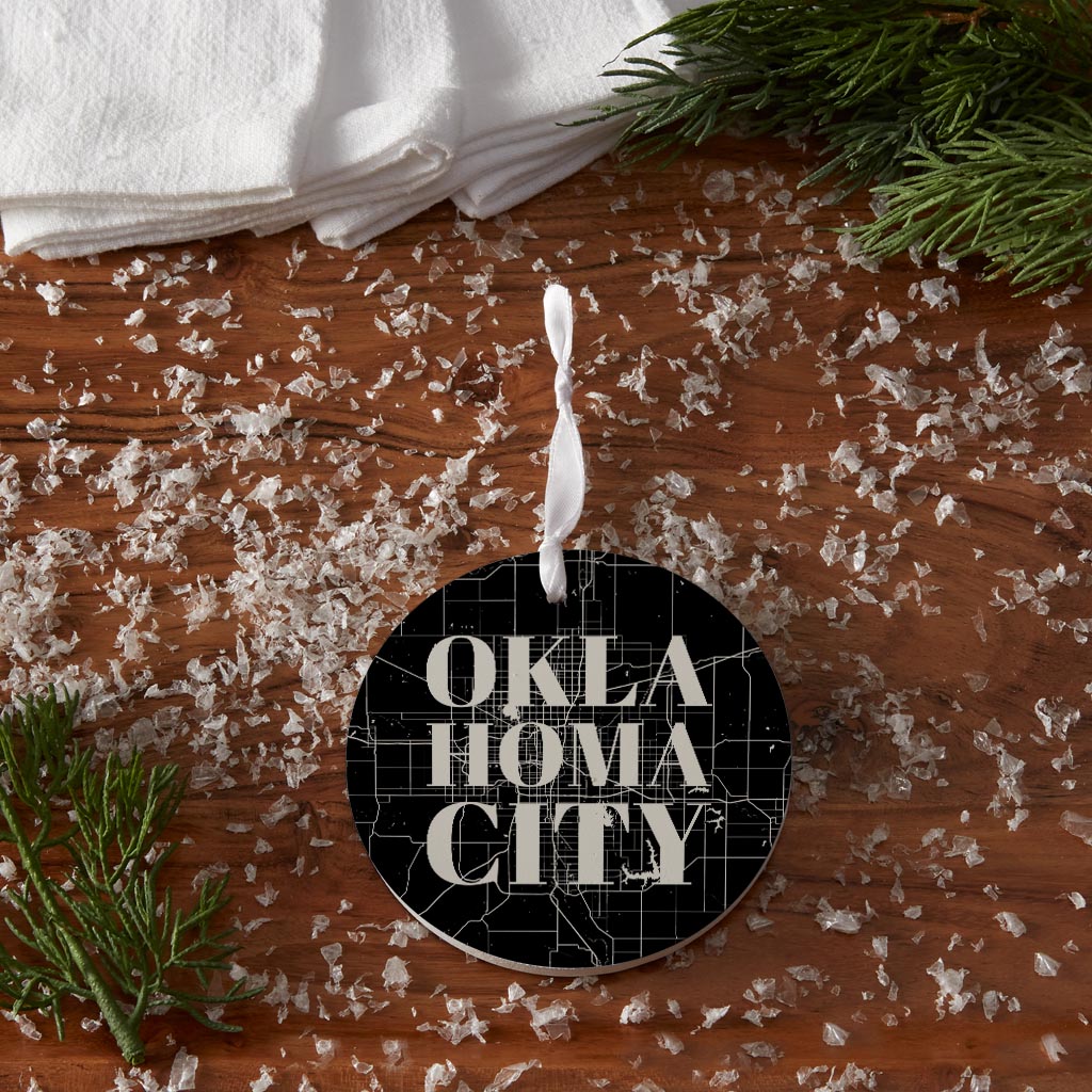 Modern Oklahoma City Map | Wood Ornament | Eaches | Min 6