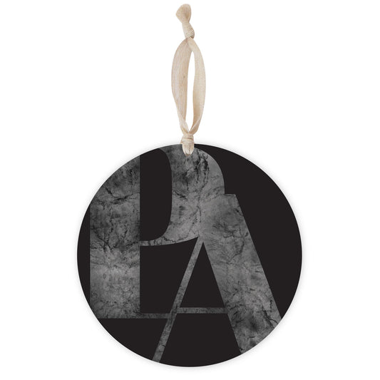 Minimalistic B&W Pennsylvania Black Initials | Wood Ornament | Eaches | Min 1