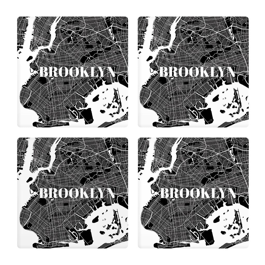 Minimalistic B&W New York Brooklyn Map| Absorbent Coasters | Set of 4 | Min 2