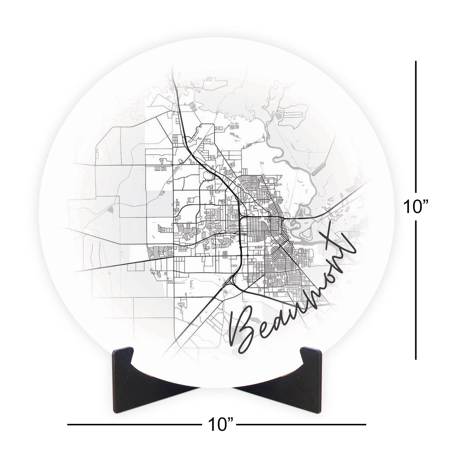 Minimalistic B&W Texas Beaumont Circle Map | Wood Sign | Eaches | Min 1