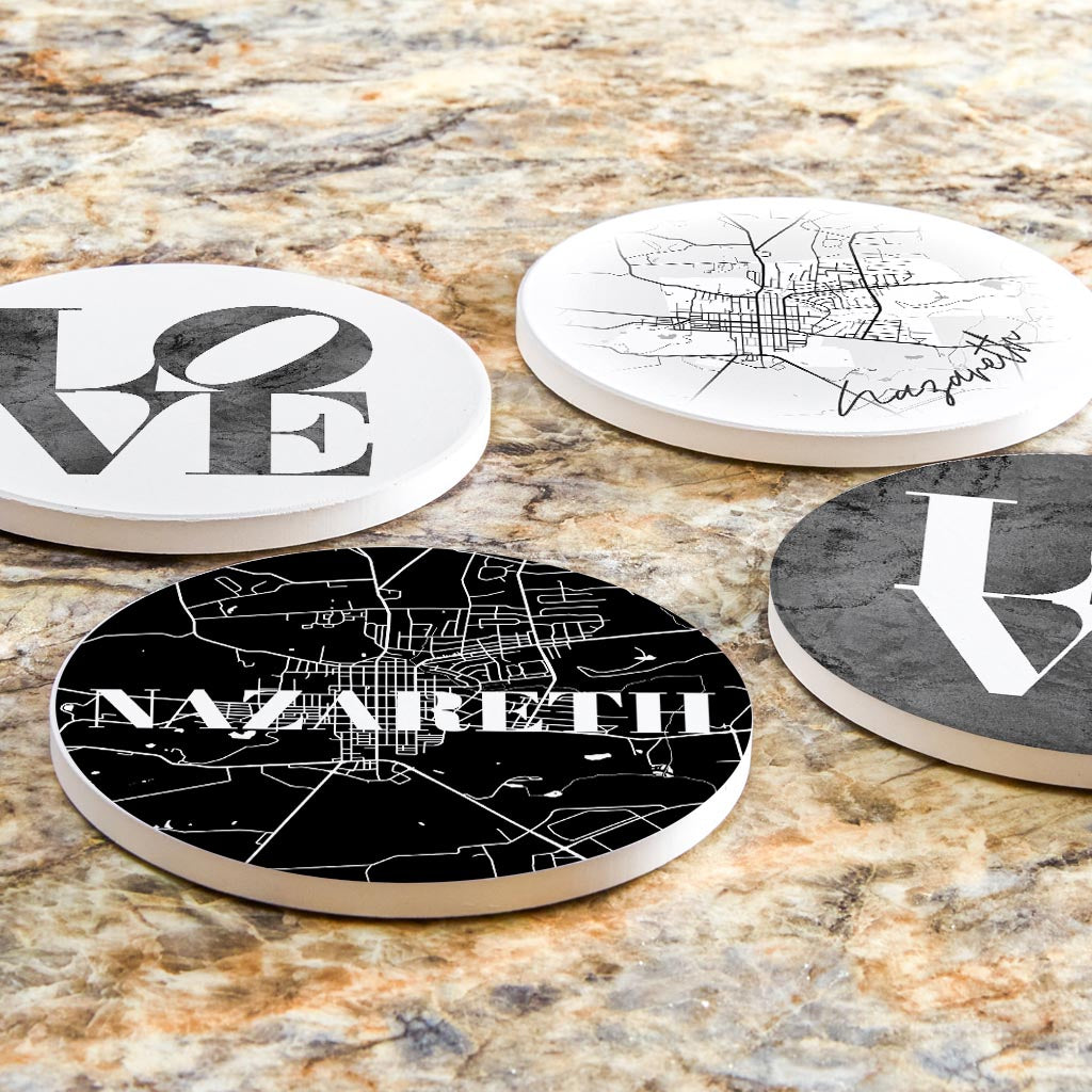 Minimalistic B&W Pennsylvania Nazareth Maps Love | Absorbent Coasters | Set of 4 | Min 2