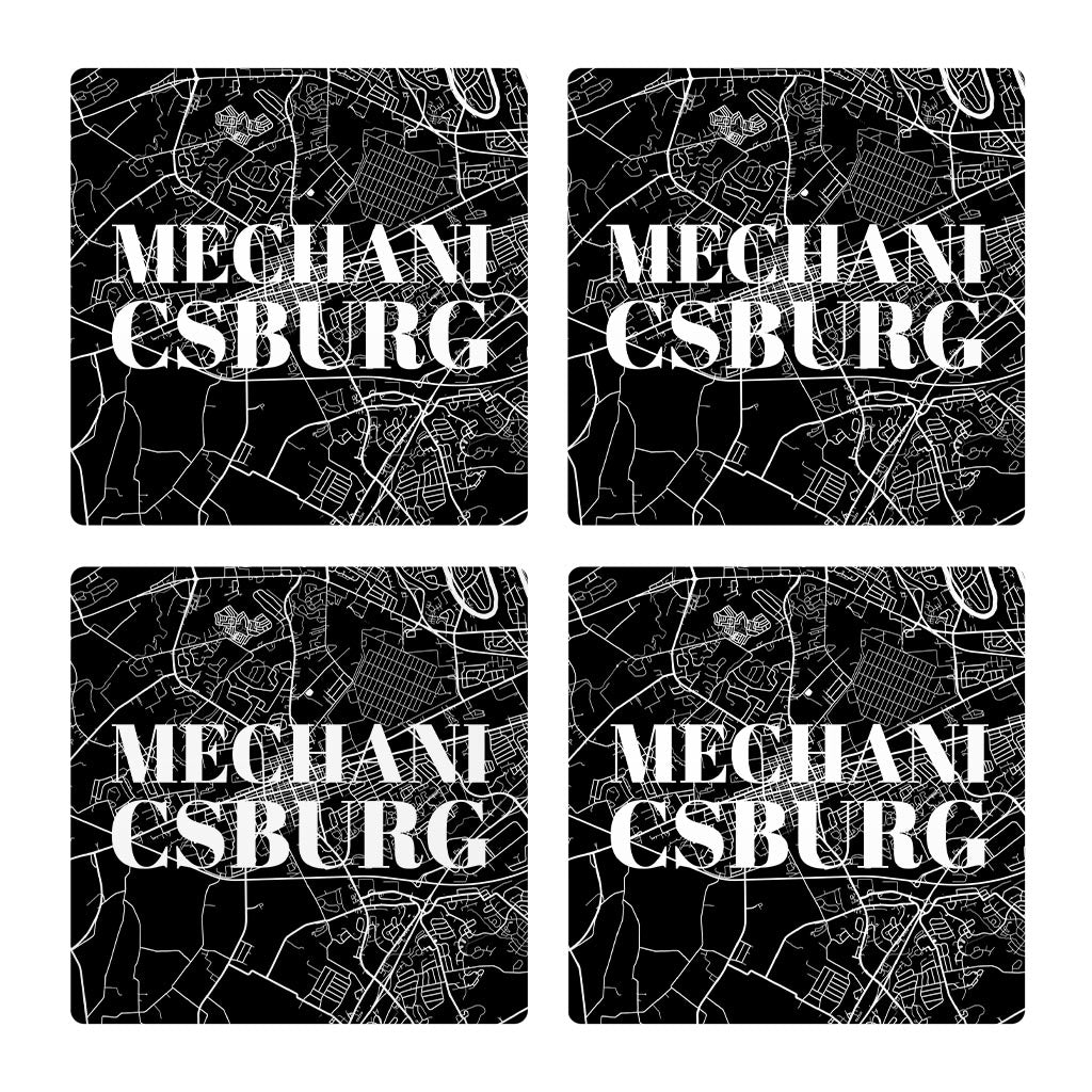 Minimalistic B&W Pennsylvania Mechanicsburg Map | Absorbent Coasters | Set of 4 | Min 2