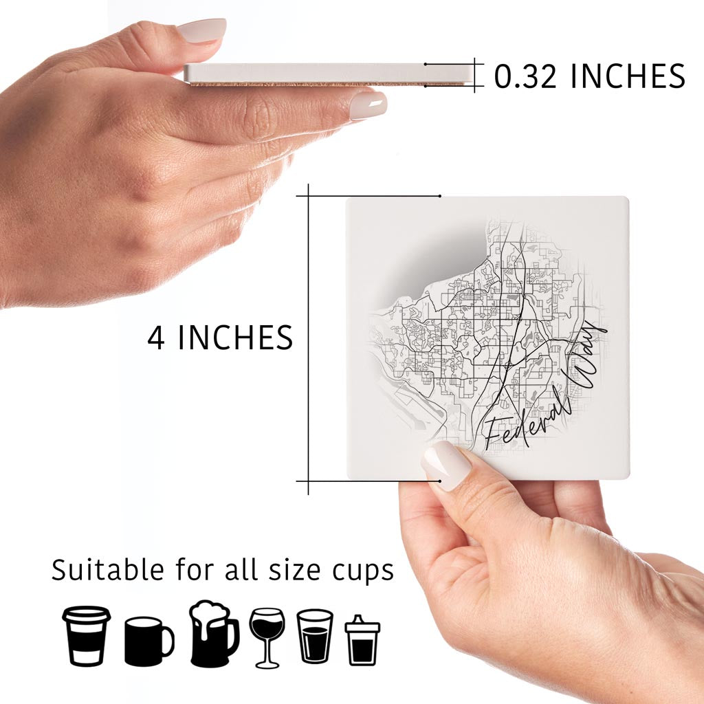 Minimalistic B&W Washington Federal Way Circle Map| Absorbent Coasters | Set of 4 | Min 2