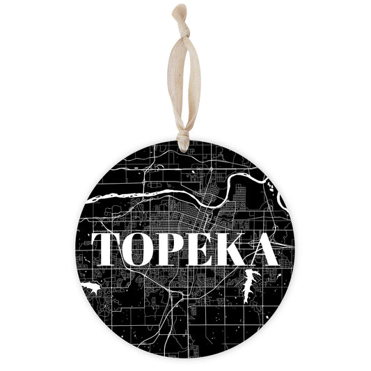 Minimalist B&W Kansas Topeka Map | Wood Ornament | Eaches | Min 1