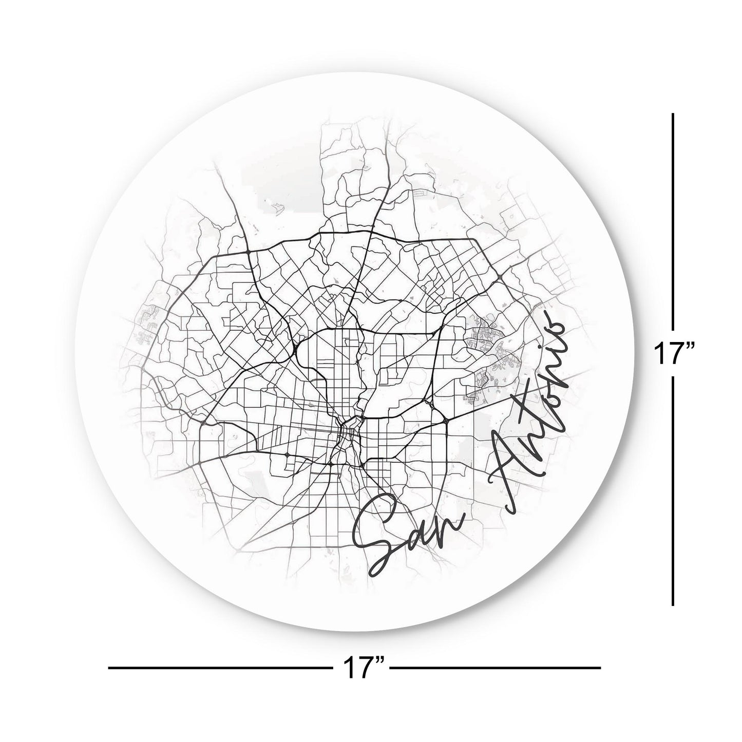 Minimalistic B&W Texas San Antonio Circle Map | Wood Sign | Eaches | Min 1