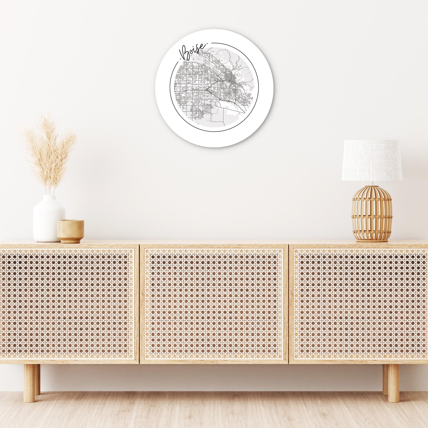 Minimalist B&W Idaho Boise Circle Map | Wood Sign | Eaches | Min 1