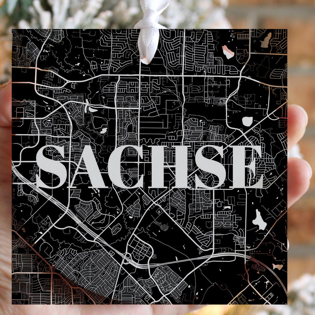 Minimalistic B&W Texas Sachse Map | Wood Ornament | Eaches | Min 6