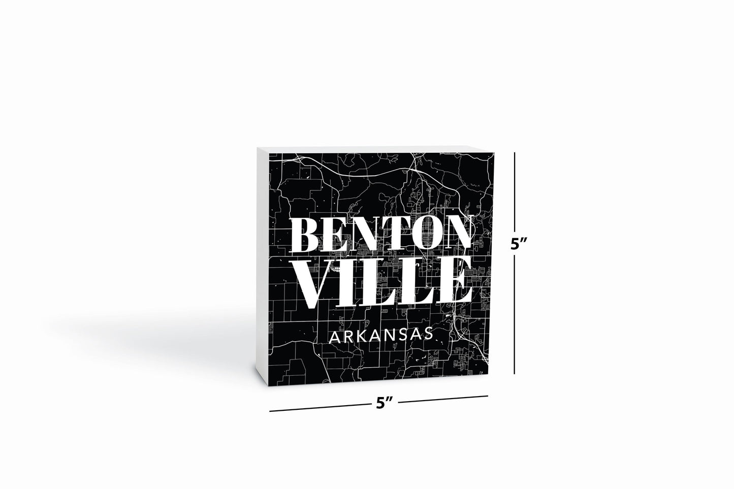 Minimalist B&W Arkansas Bentonville Map State | Wood Block | Eaches | Min 4