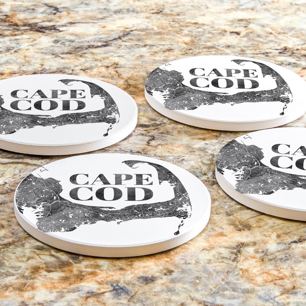 Minimalistic B&W Cape Cod Map| Absorbent Coasters | Set of 4 | Min 2