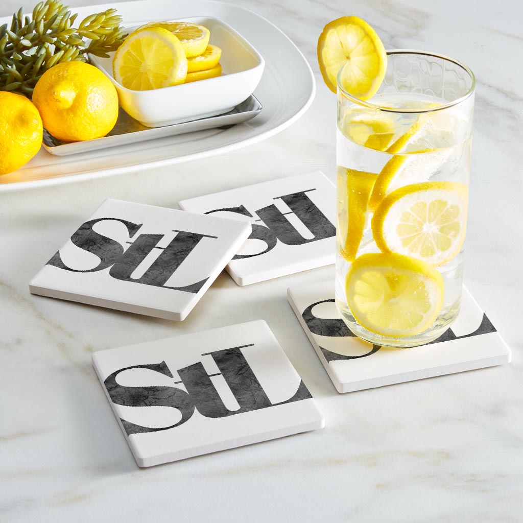 Minimalist B&W Missouri St Louis White Initials | Absorbent Coasters | Set of 4 | Min 2