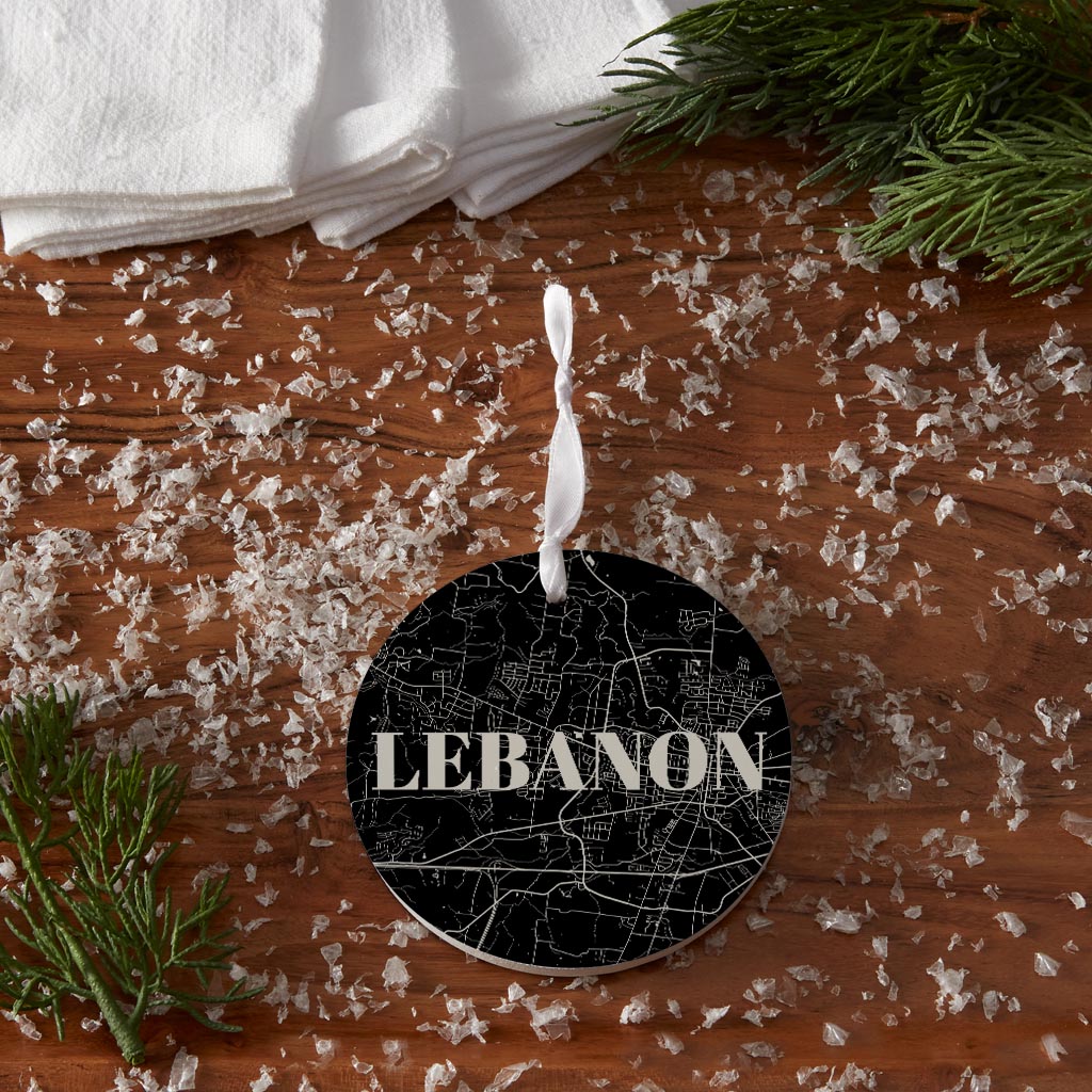 Minimalist B&W Tennessee Lebanon Map | Wood Ornament | Eaches | Min 6