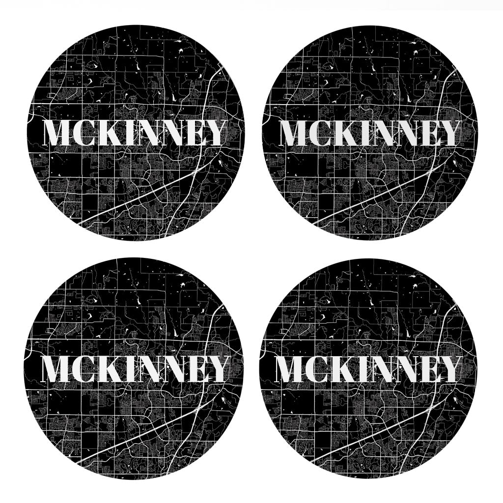 Minimalistic B&W Texas Mckinney Map| Absorbent Coasters | Set of 4 | Min 2