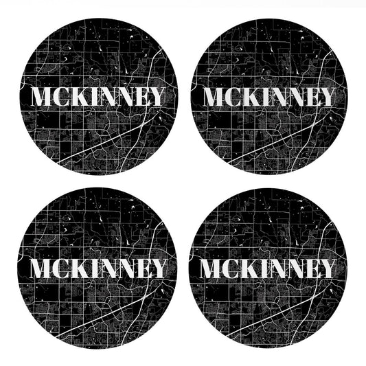 Minimalistic B&W Texas Mckinney Map| Absorbent Coasters | Set of 4 | Min 2