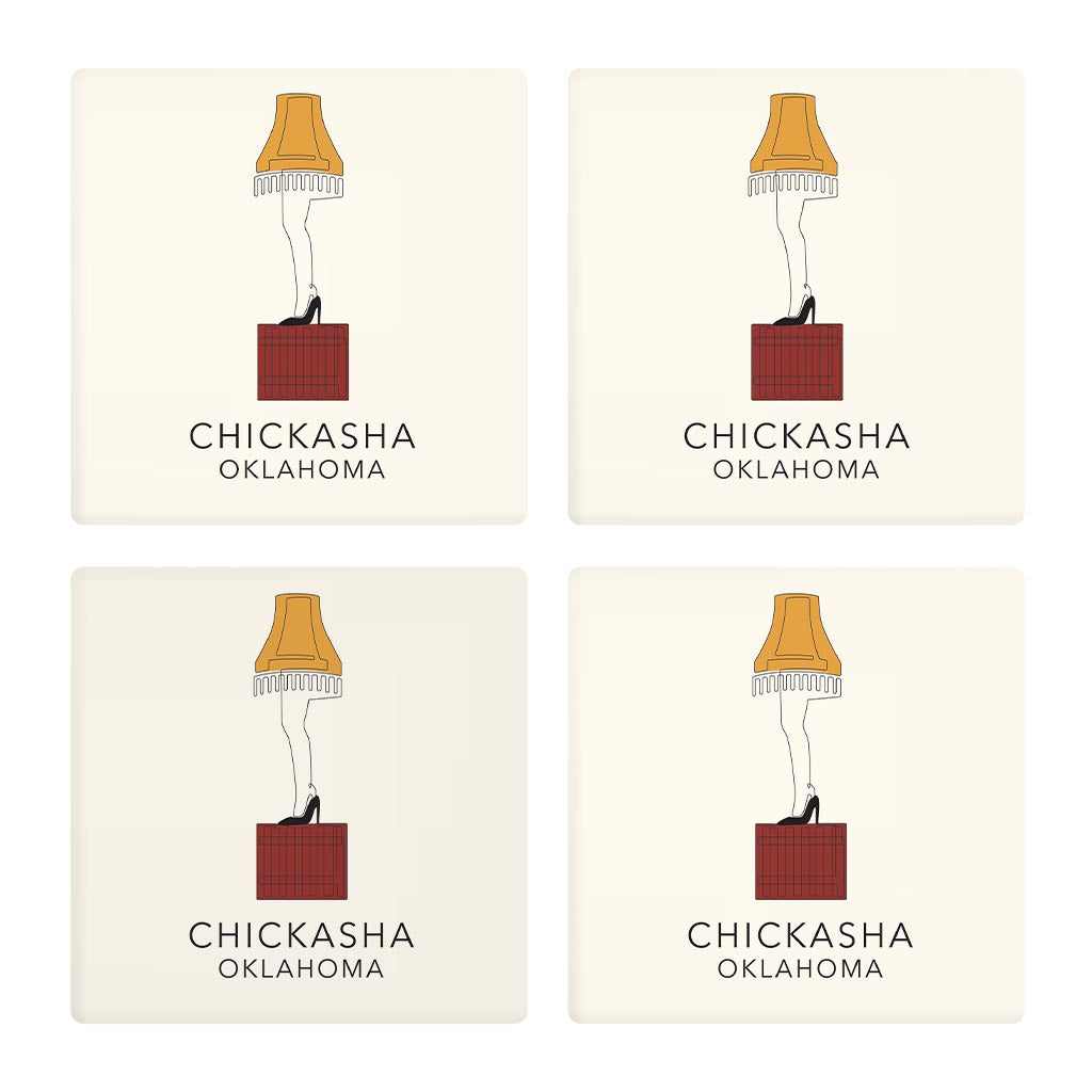 Modern Minimalist Oklahoma Colorful Chickasha Leg Lamp | Absorbent Coasters | Set of 4 | Min 2