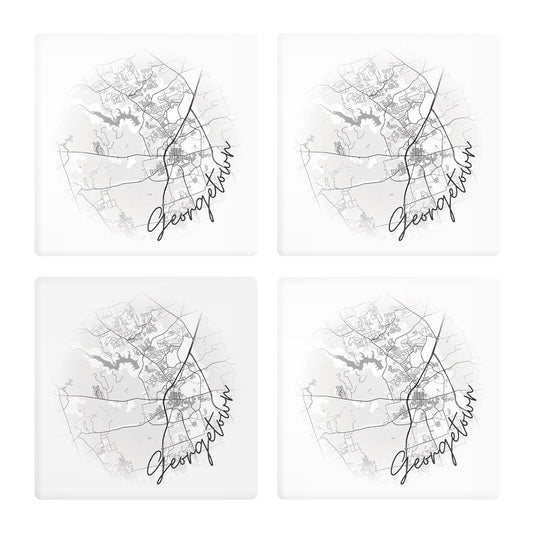 Minimalistic B&W Texas Georgetown Circle Map | Absorbent Coasters | Set of 4 | Min 2