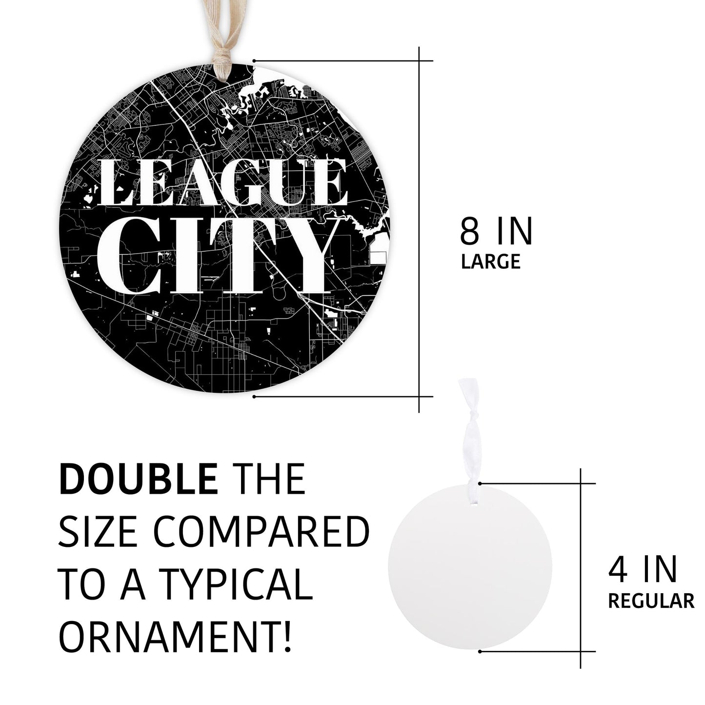 Minimalistic B&W Texas League City Map | Wood Ornament | Eaches | Min 1