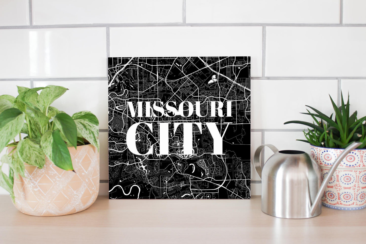 Minimalistic B&W Texas Missouri City Map | Wood Sign | Eaches | Min 2