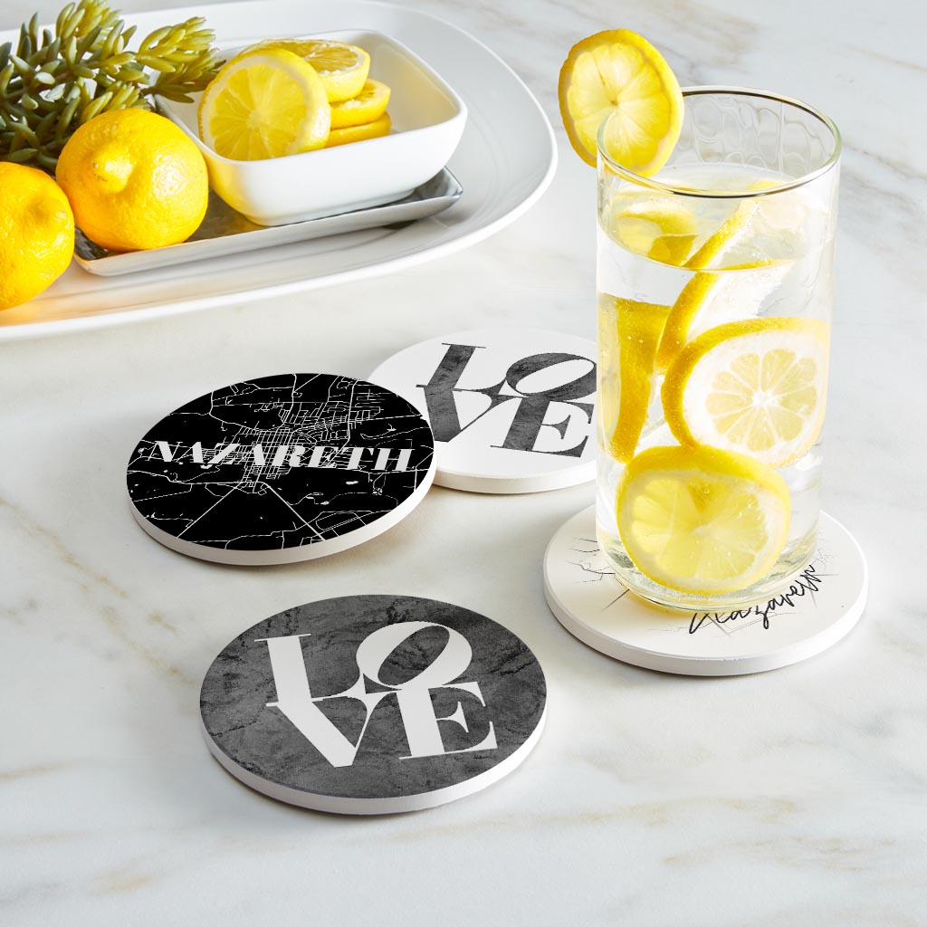 Minimalistic B&W Pennsylvania Nazareth Maps Love | Absorbent Coasters | Set of 4 | Min 2