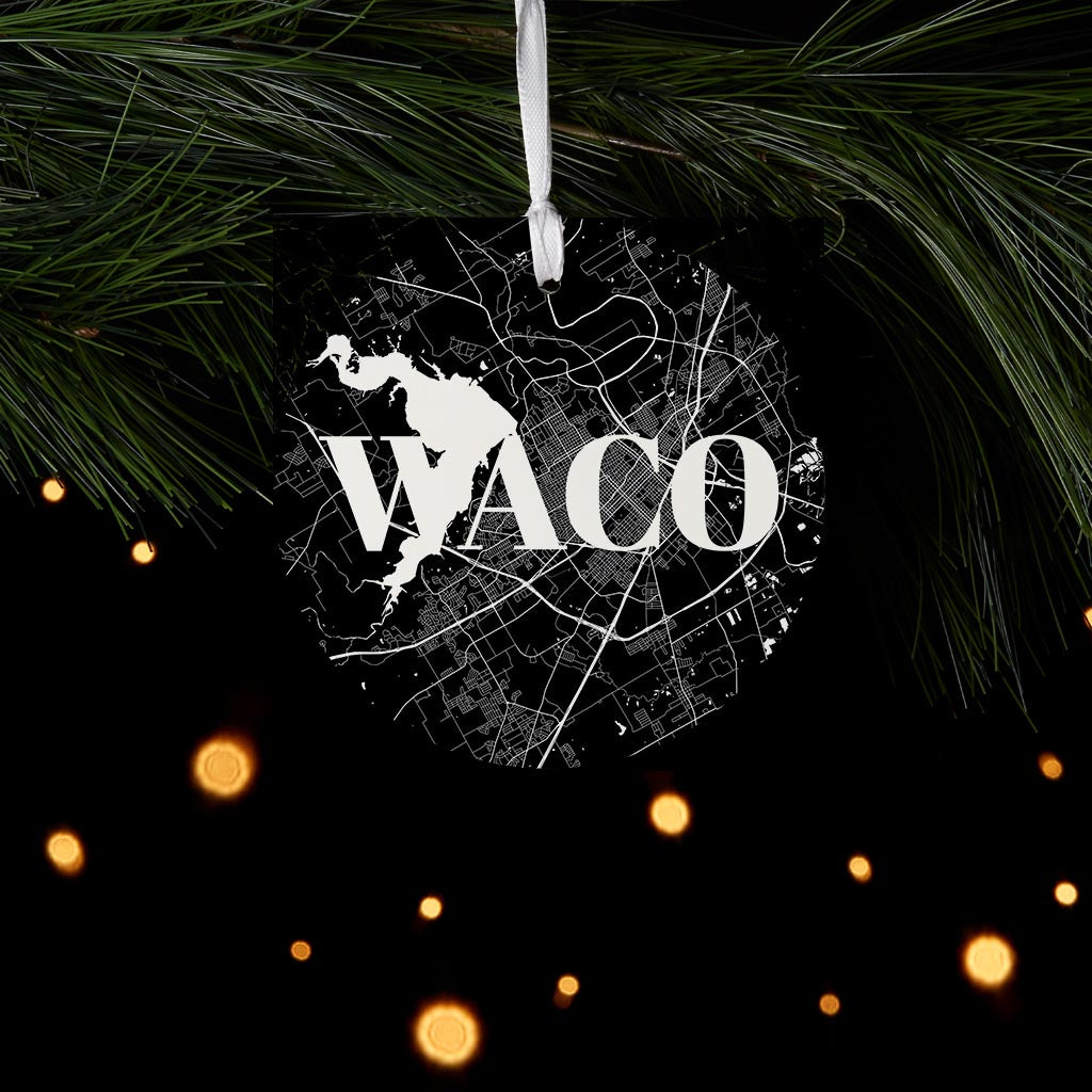 Minimalistic B&W Texas Waco Map | Wood Ornament | Eaches | Min 6