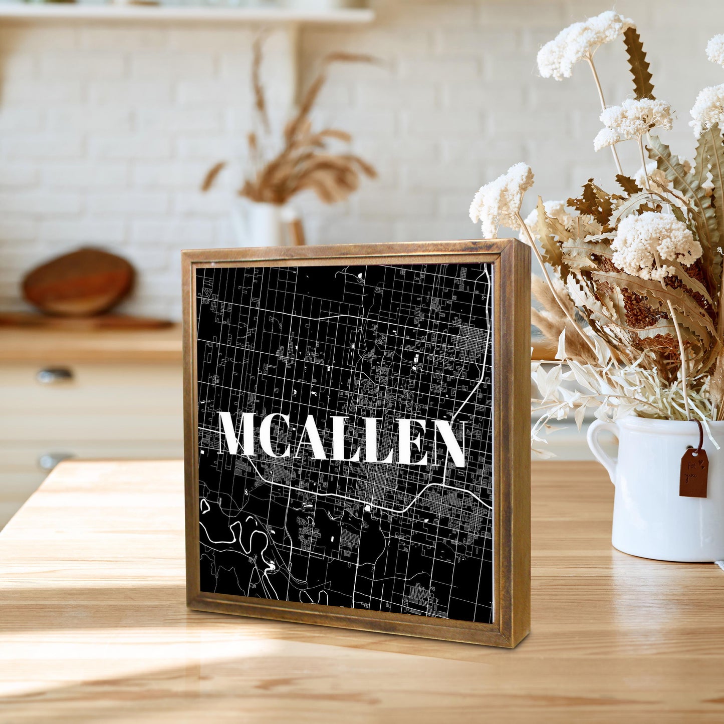 Minimalistic B&W Texas Mcallen Map | Wood Sign | Eaches | Min 1