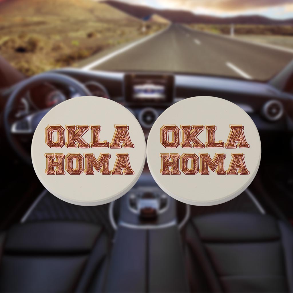 Modern Minimalist Oklahoma | Absorbent Car Coasters | Set of 2 | Min 4