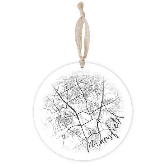 Minimalistic B&W Texas Mansfield Circle Map | Wood Ornament | Eaches | Min 1