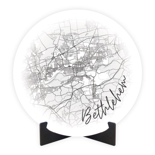 Minimalistic B&W Pennsylvania Bethlehem Circle Map | Wood Sign | Eaches | Min 1