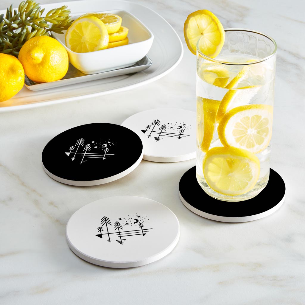 Minimalistic Tree Line Drawings| Absorbent Coasters | Set of 4 | Min 2