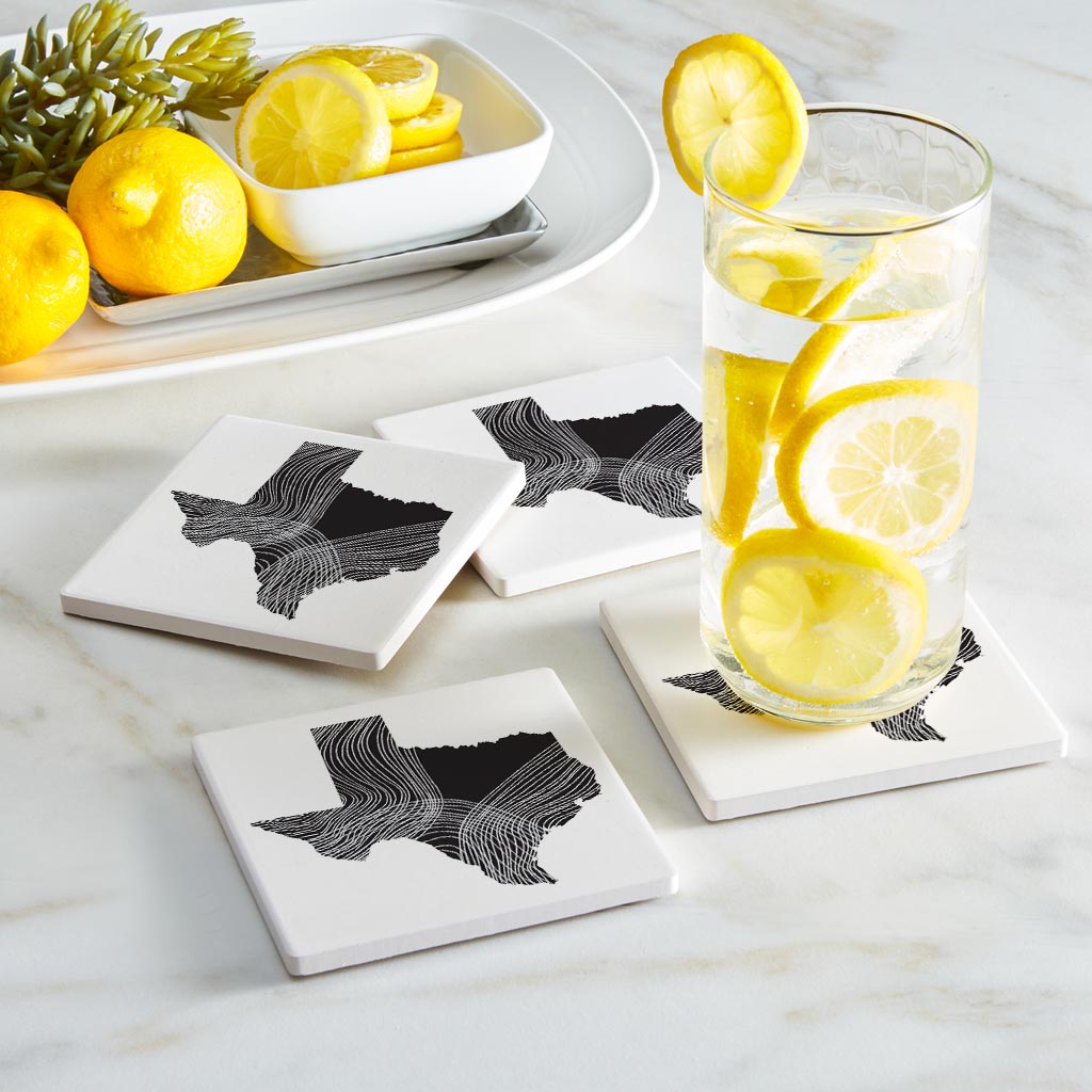 Modern Texas State Shape With Fluid Lines | Absorbent Coasters | Set of 4 | Min 2