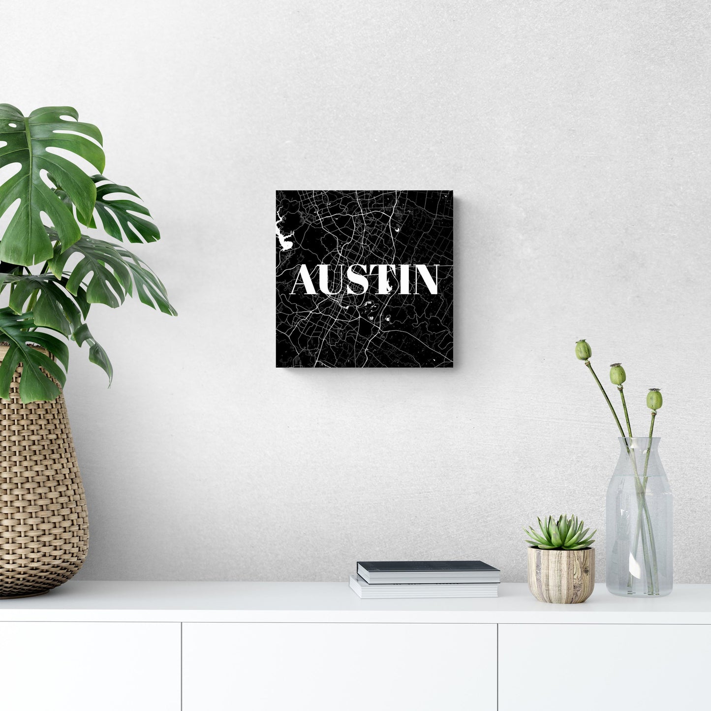 Minimalistic B&W Texas Austin Map | Wood Sign | Eaches | Min 2