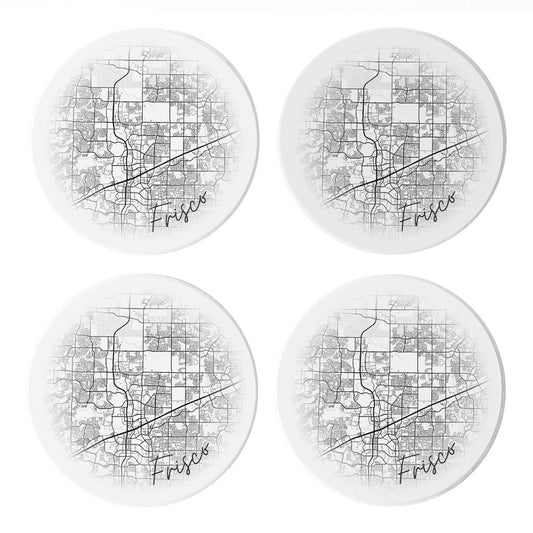 Minimalistic B&W Texas Frisco Circle Map | Absorbent Coasters | Set of 4 | Min 2