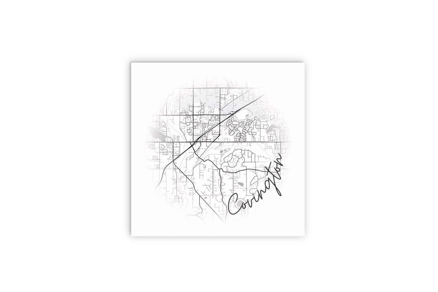 Minimalistic B&W Washington Covington Circle Map | Wood Sign | Eaches | Min 2